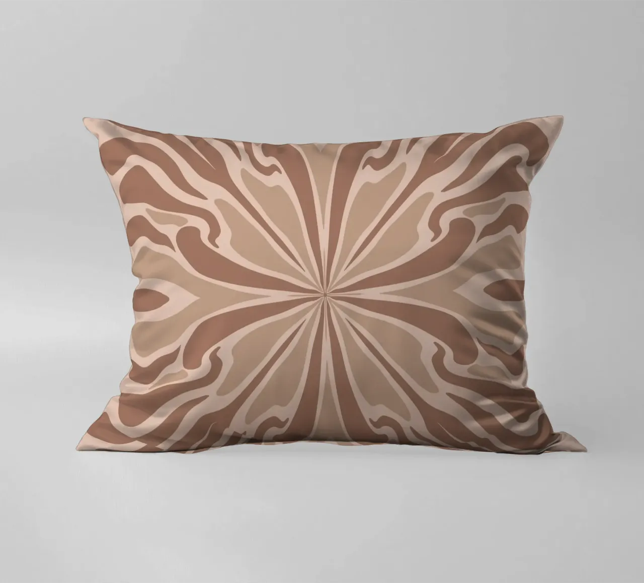 Abstract psychedelic symmetrical petals mocha mousse decorative cushion by Wackapacka