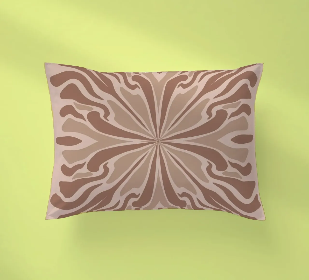 Abstract psychedelic symmetrical petals mocha mousse decorative cushion by Wackapacka
