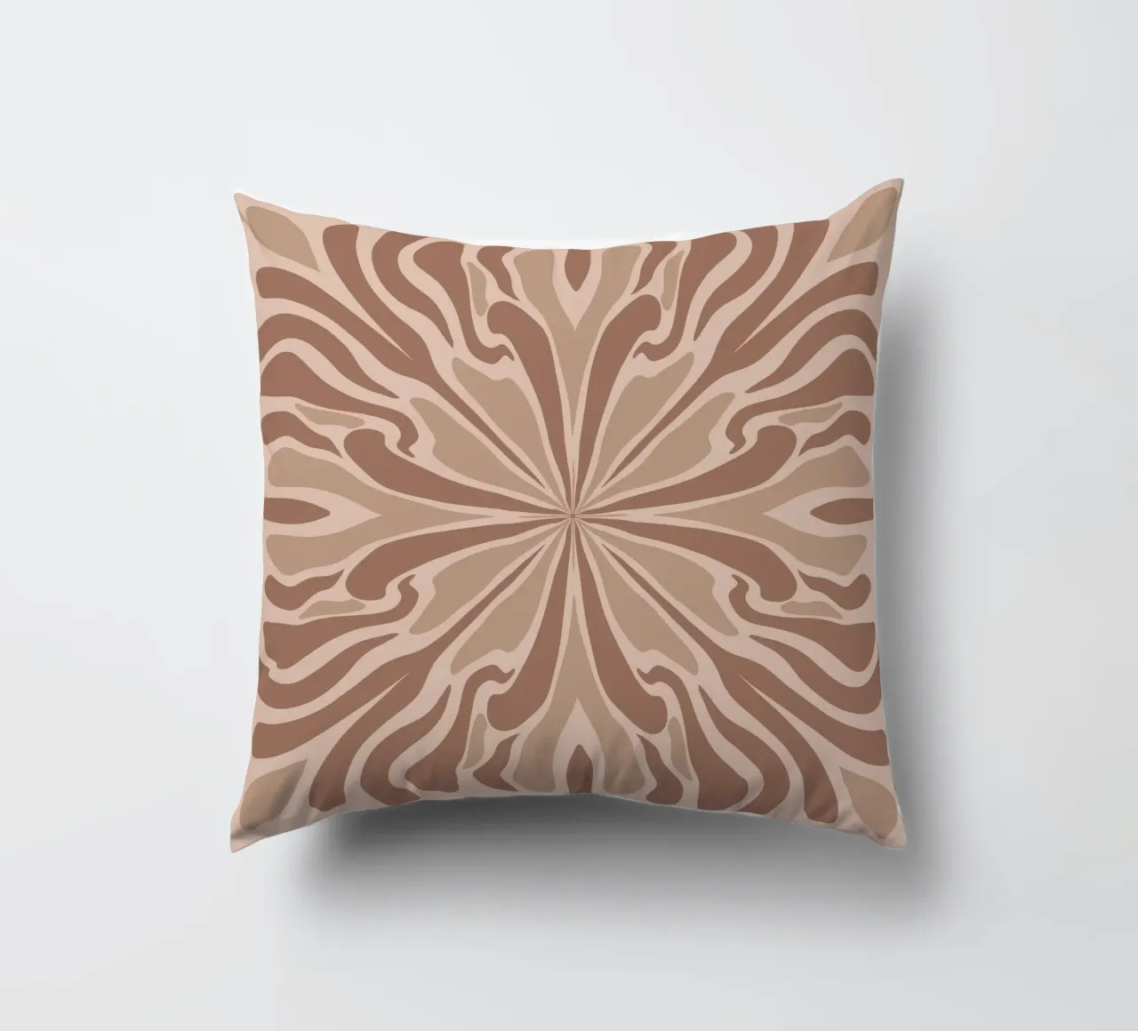 Abstract psychedelic symmetrical petals mocha mousse decorative cushion by Wackapacka