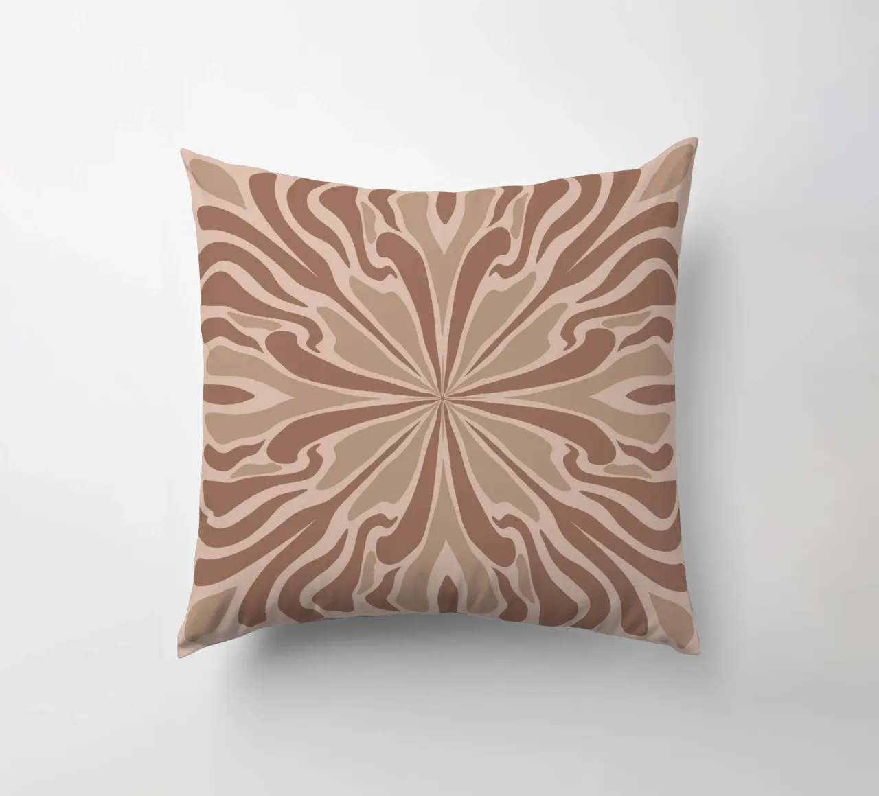 Abstract psychedelic symmetrical petals mocha mousse decorative cushion by Wackapacka