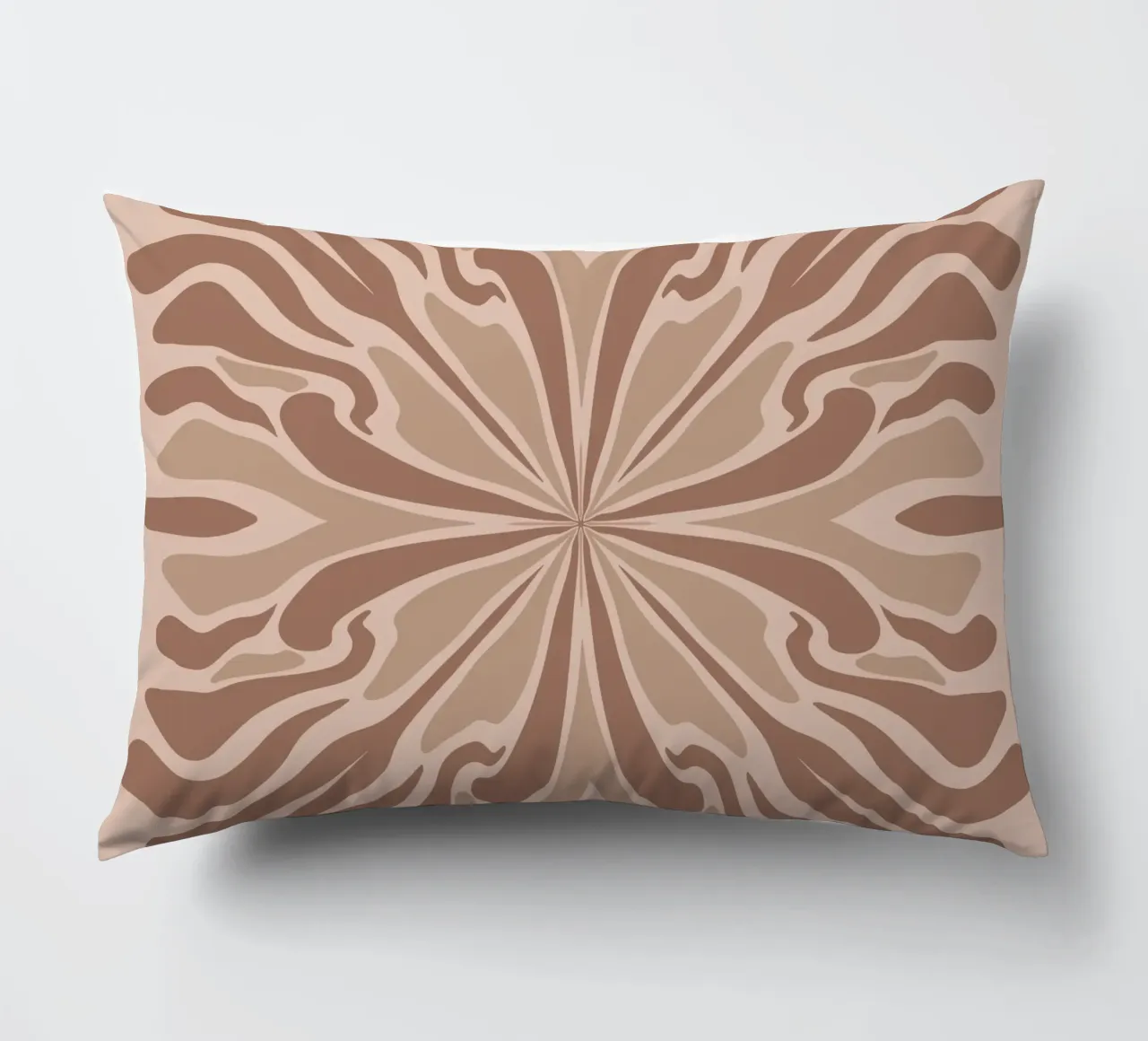 Abstract psychedelic symmetrical petals mocha mousse decorative cushion by Wackapacka