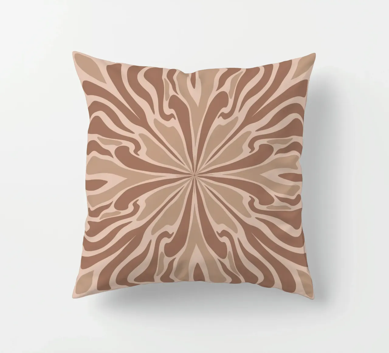 Abstract psychedelic symmetrical petals mocha mousse decorative cushion by Wackapacka