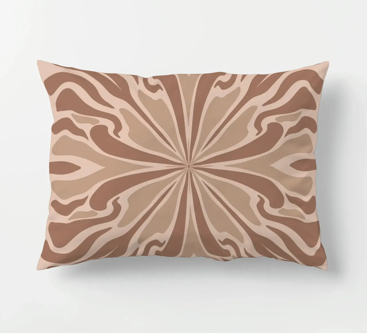 Abstract psychedelic symmetrical petals mocha mousse decorative cushion by Wackapacka