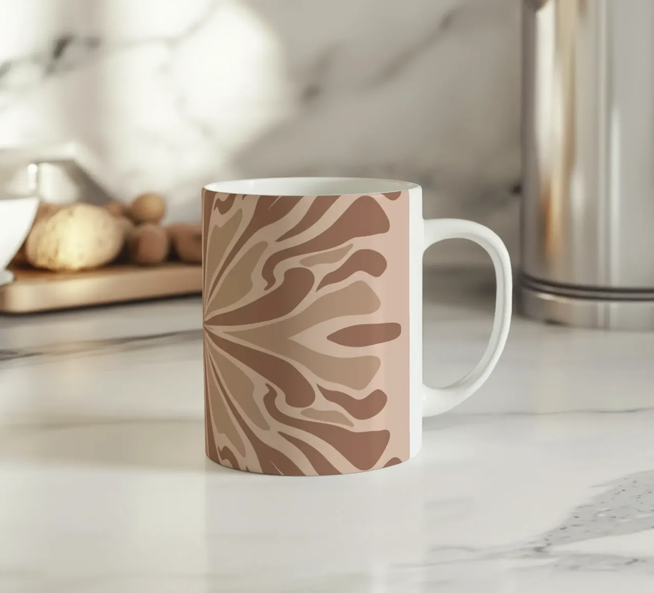 Abstract psychedelic symmetrical petals mocha mousse ceramic mug by Wackapacka