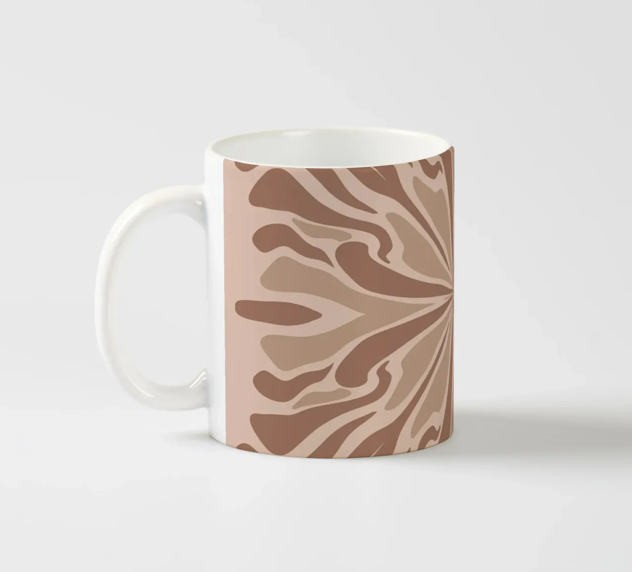 Abstract psychedelic symmetrical petals mocha mousse ceramic mug by Wackapacka
