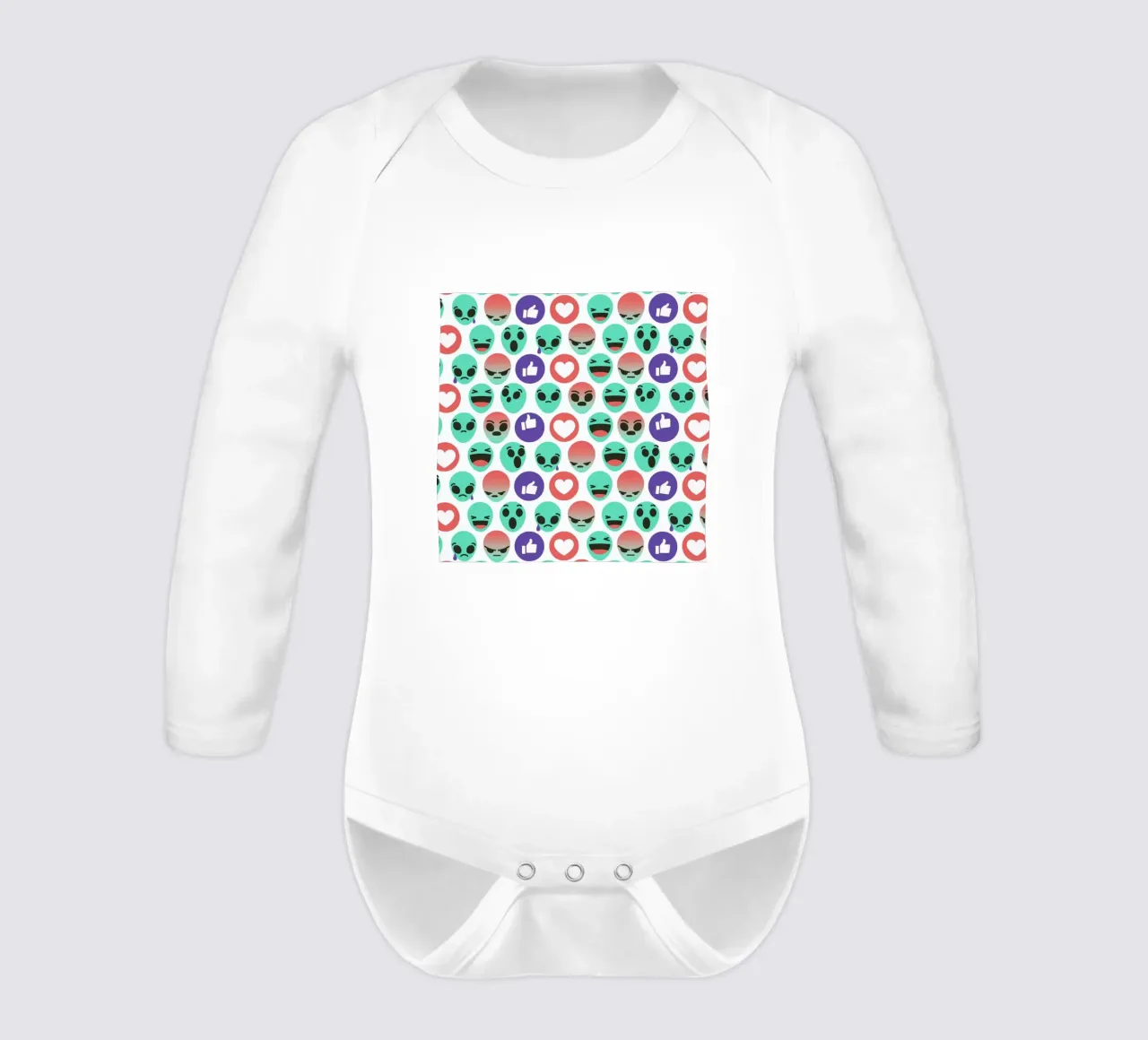 Alien Reactions long-sleeve baby romper by Chobopop