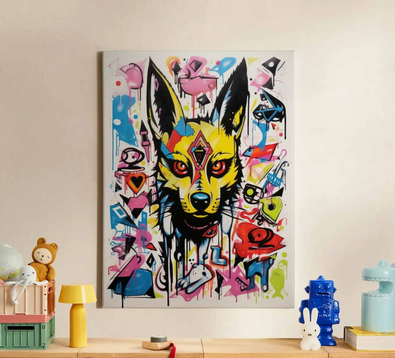graffiti dieren canvas met Baklijst van Art Digital Visuel