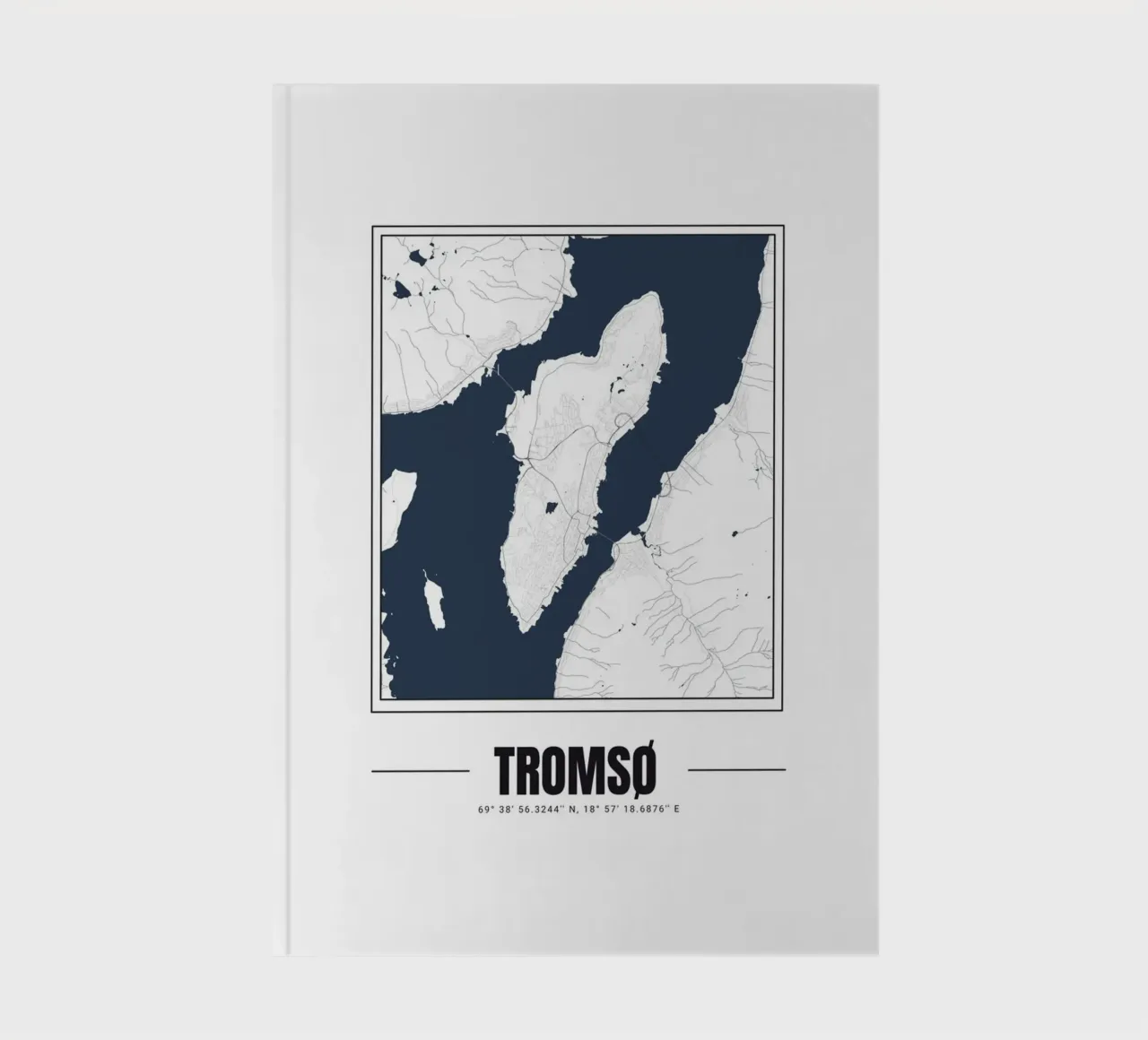 Minimalist Map of Tromsø - Modern Nordic Wall Art notebook by Ben & Clo creations