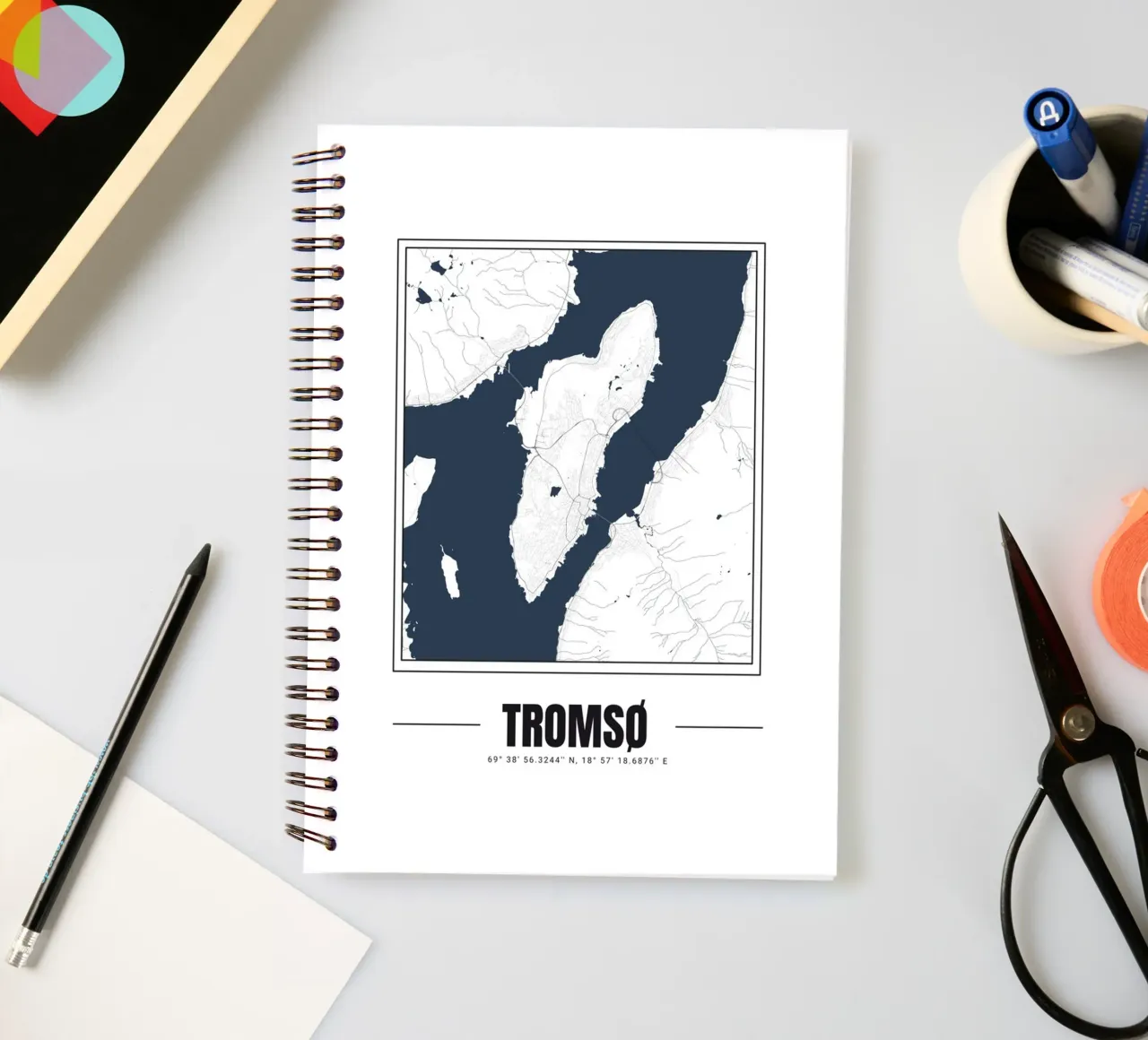 Minimalist Map of Tromsø - Modern Nordic Wall Art spiral notebook by Ben & Clo creations