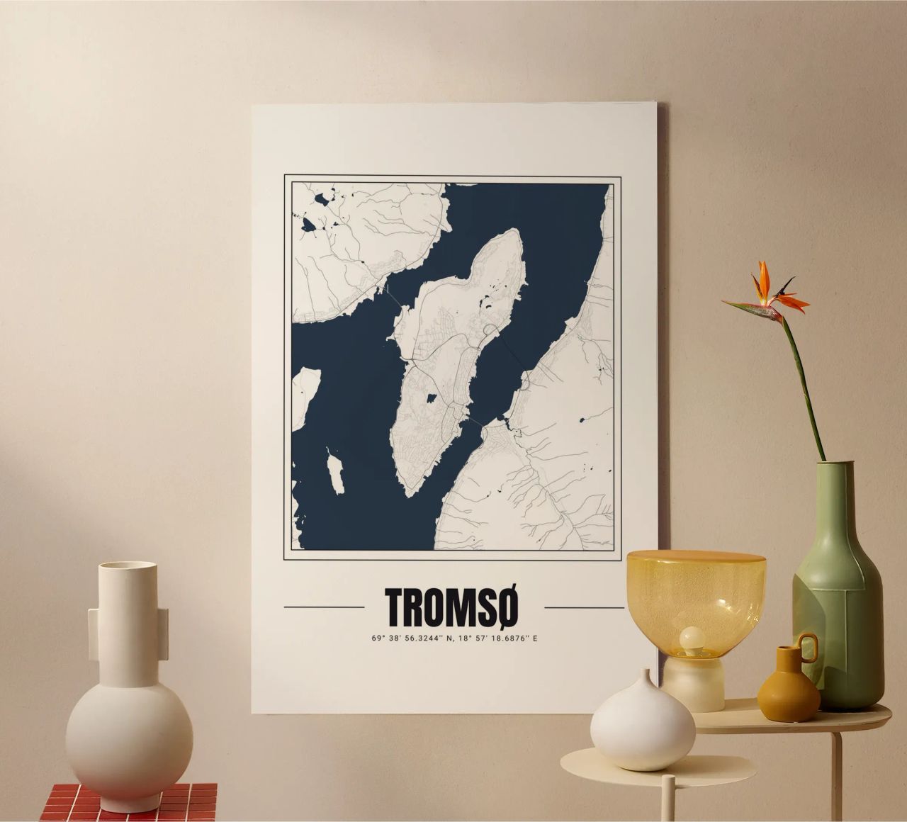 Minimalist Map of Tromsø - Modern Nordic Wall Art canvas by Ben & Clo creations
