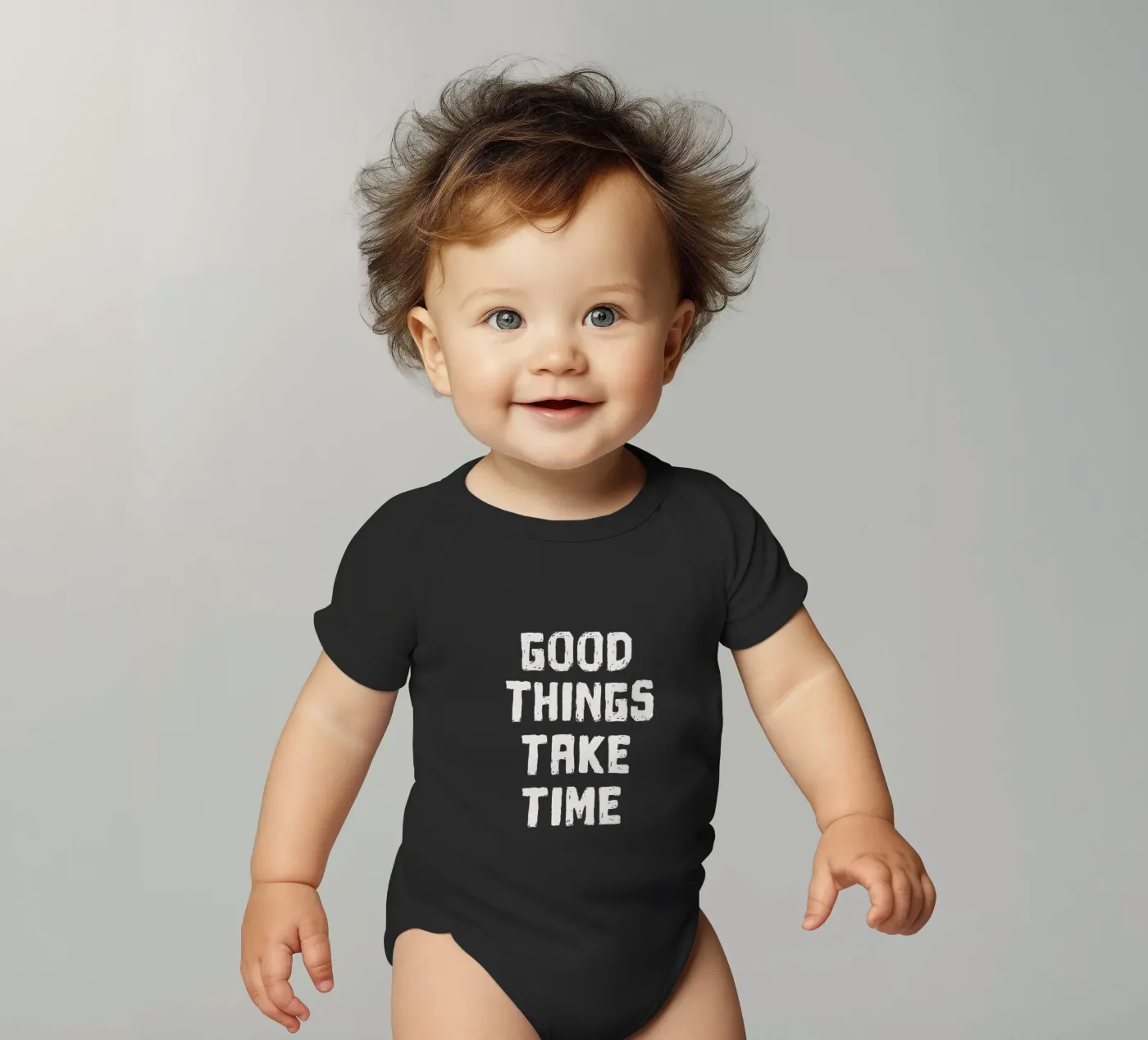 Good things take time short-sleeve baby romper by happieeagle