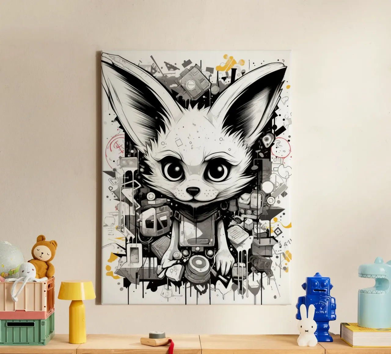 graffiti dieren canvas met Baklijst van Art Digital Visuel
