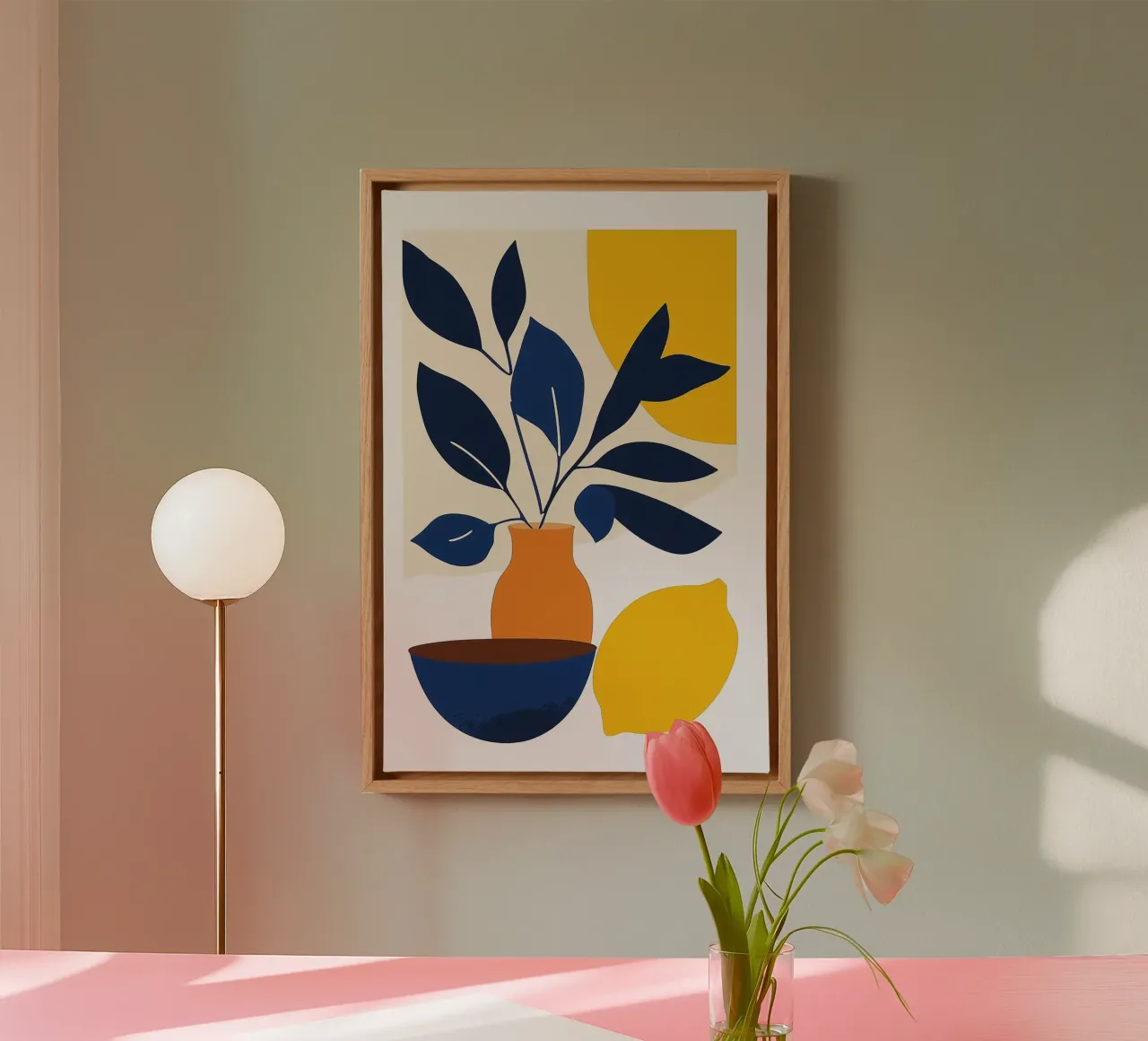 Nature Morte Minimaliste: vaso in terracotta e limone tela con Cornice a cassetta da studiofox