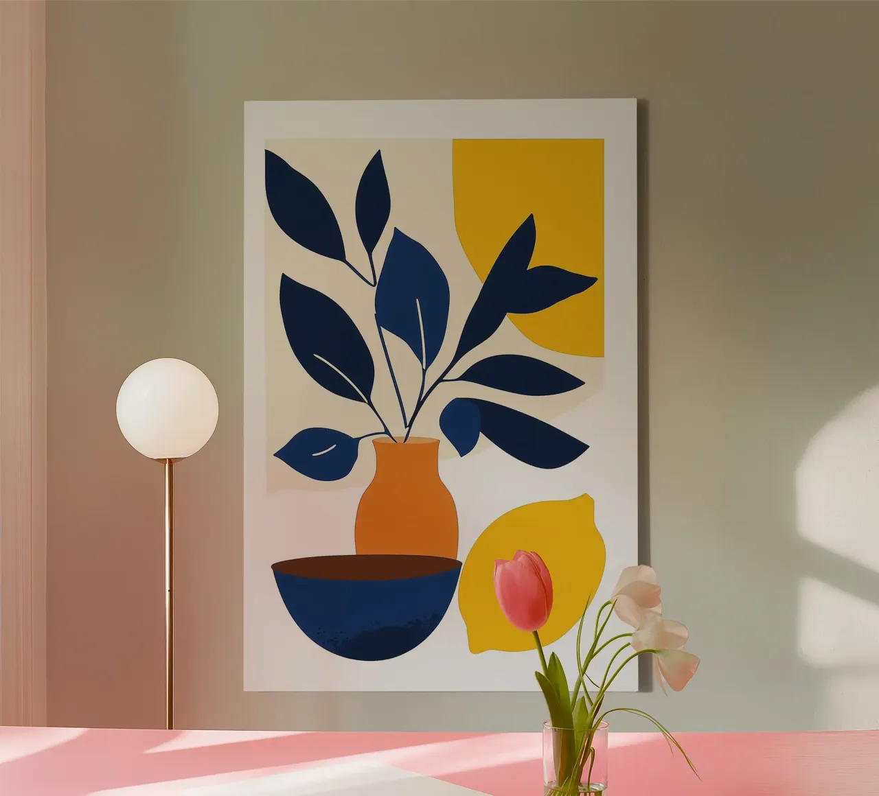 Nature Morte Minimaliste: vaso in terracotta e limone tela con Cornice a cassetta da studiofox