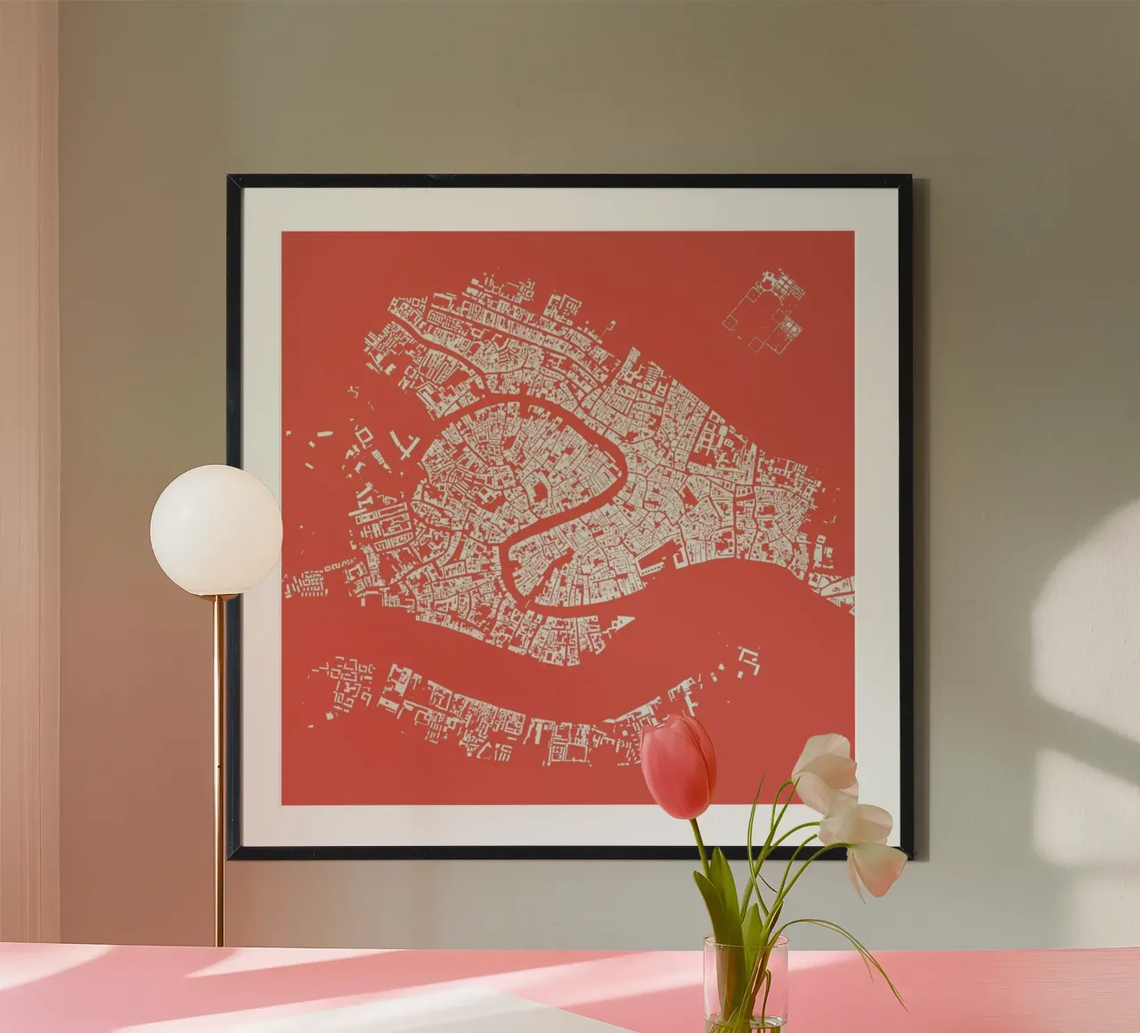 Venice Pink poster con telaio in alluminio da Urban Maps