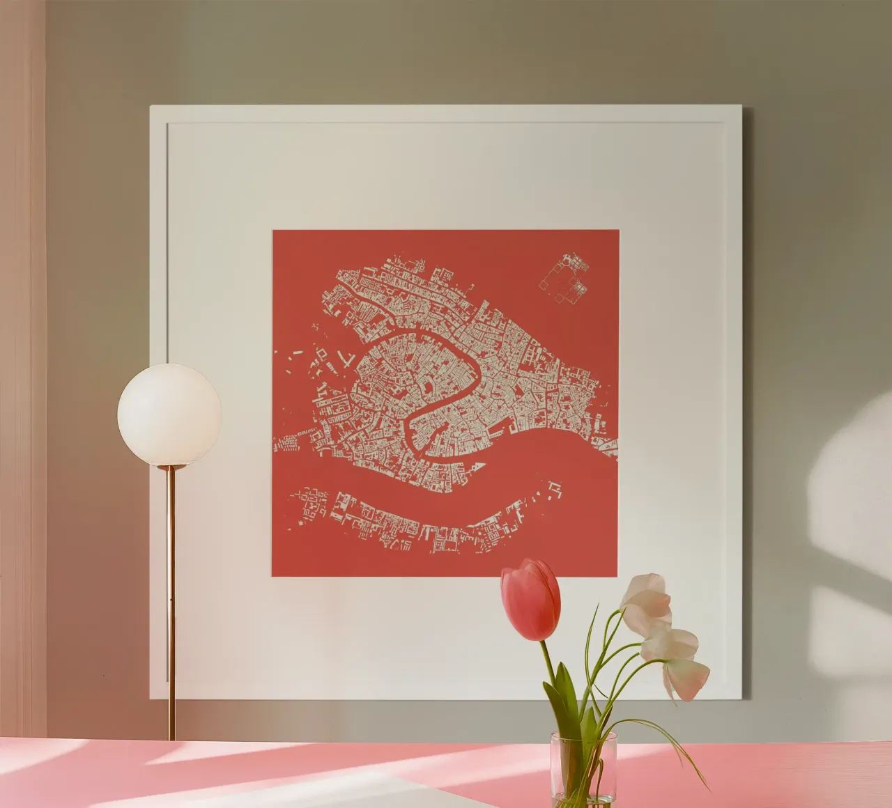 Venice Pink poster con telaio in alluminio da Urban Maps