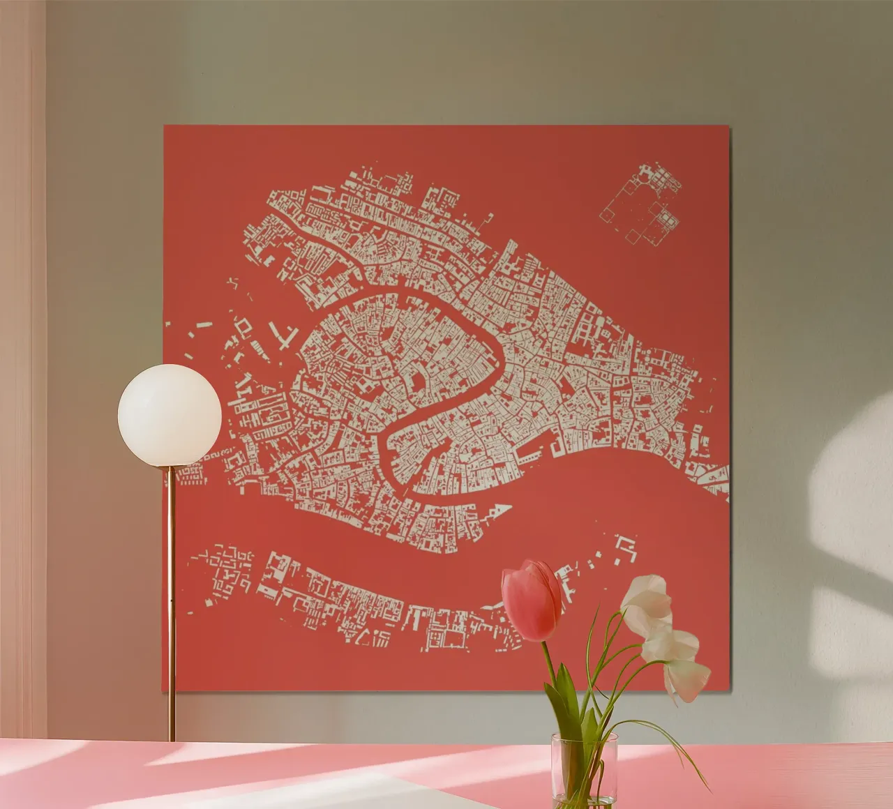 Venice Pink poster con telaio in alluminio da Urban Maps