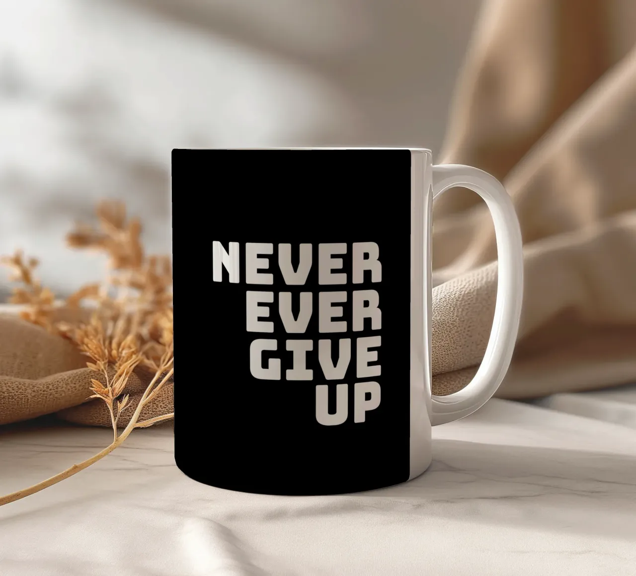 Never ever give up tazza in ceramica da happieeagle