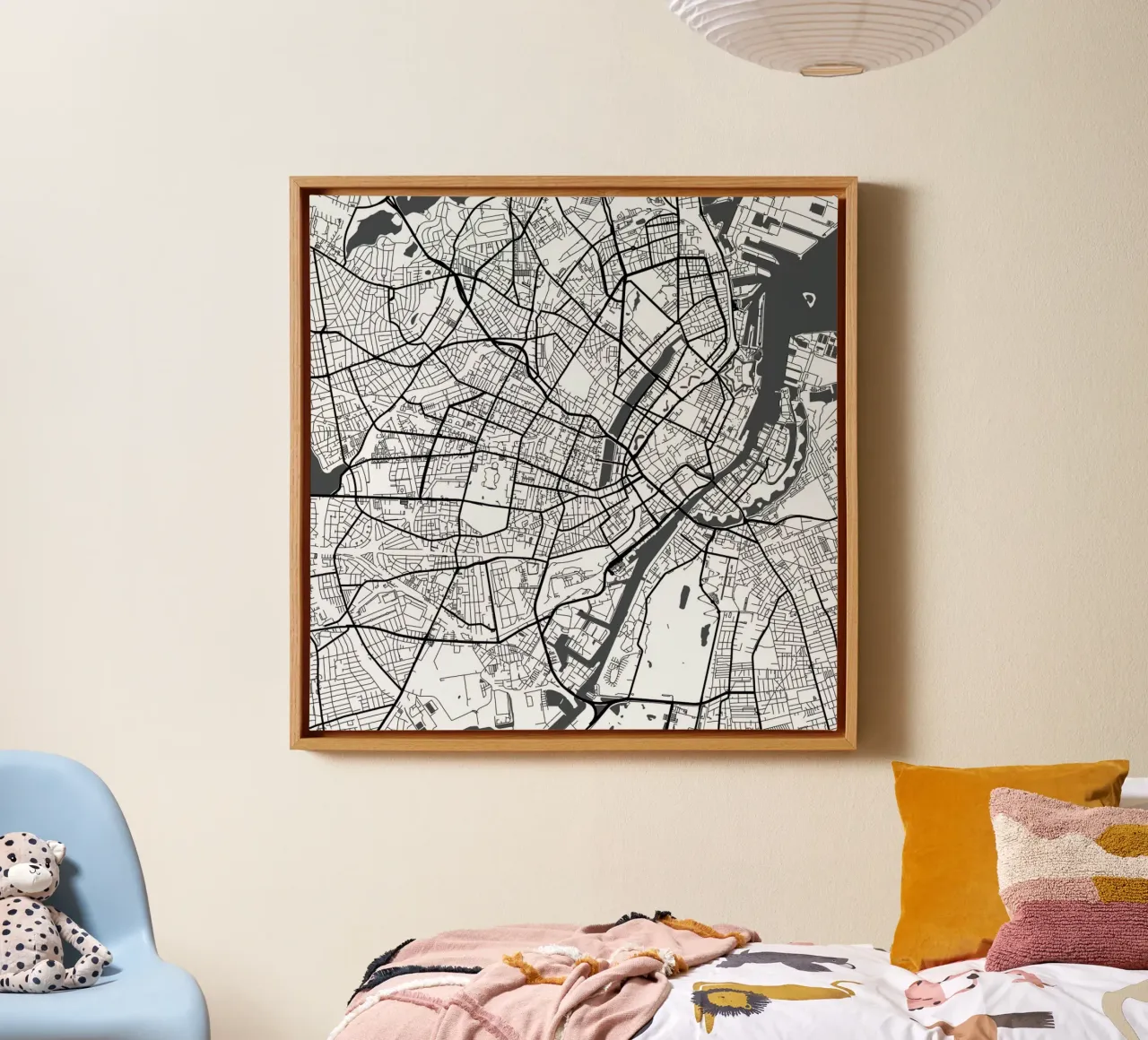 Copenhagen White canvas met Baklijst van Urban Maps