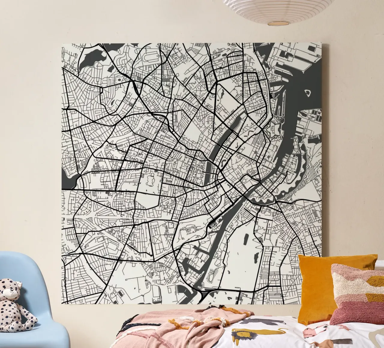 Copenhagen White canvas met Baklijst van Urban Maps