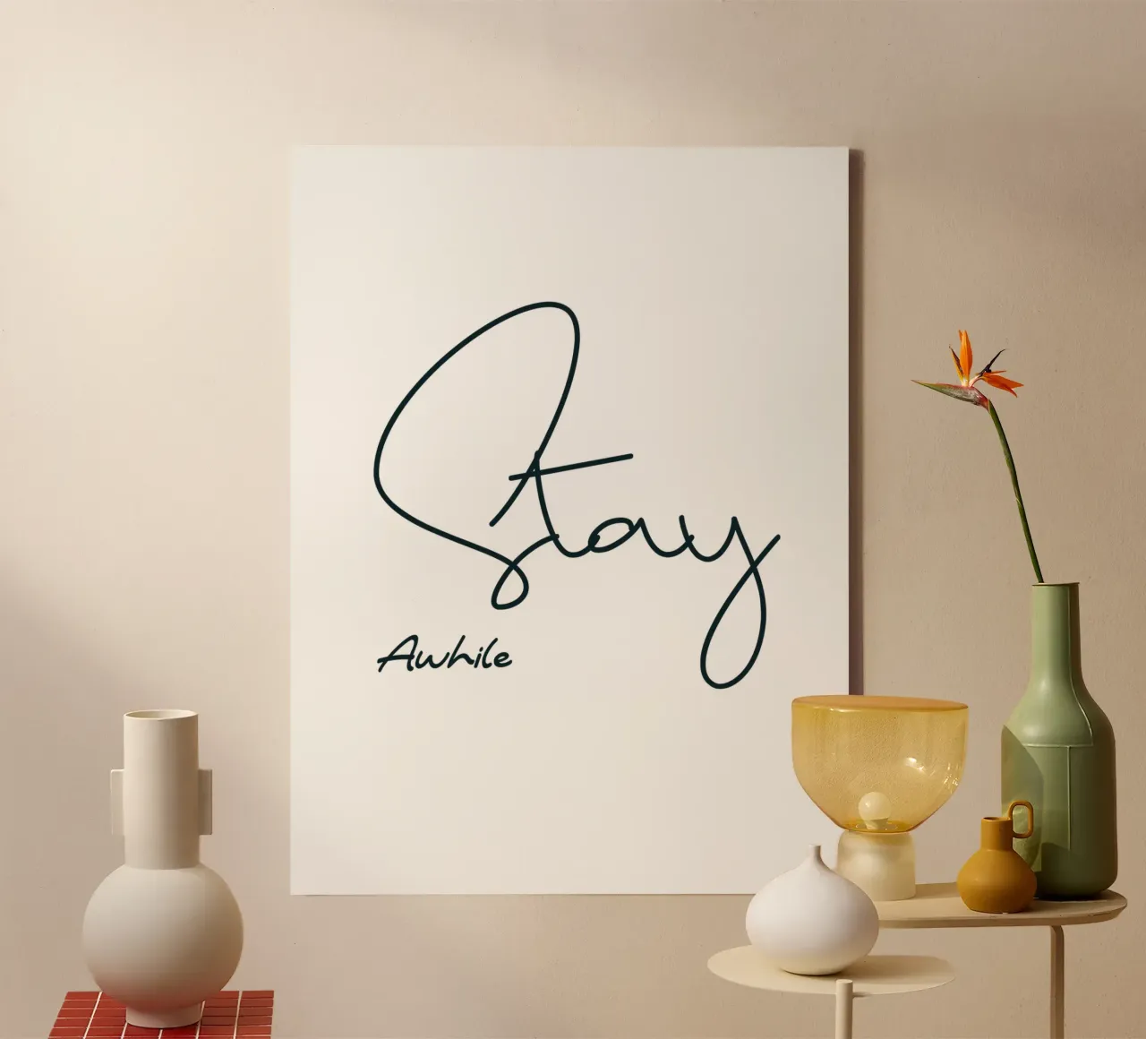 Stay Awhile Simple Minimalist Typography canvas with Floater frame by YV TYPOGRAPHY