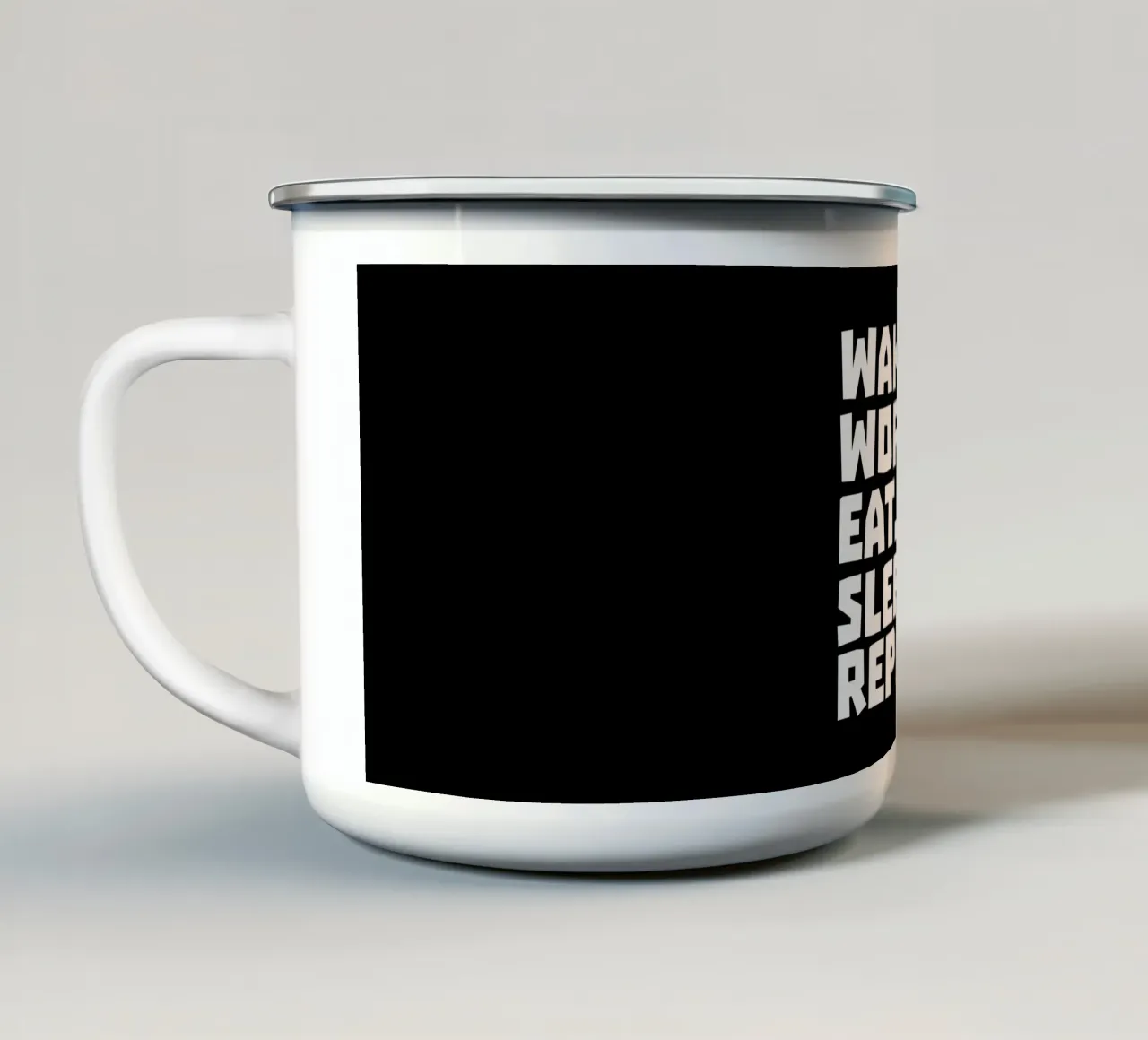 Wake up work eat sleep repeat enamel mug by happieeagle
