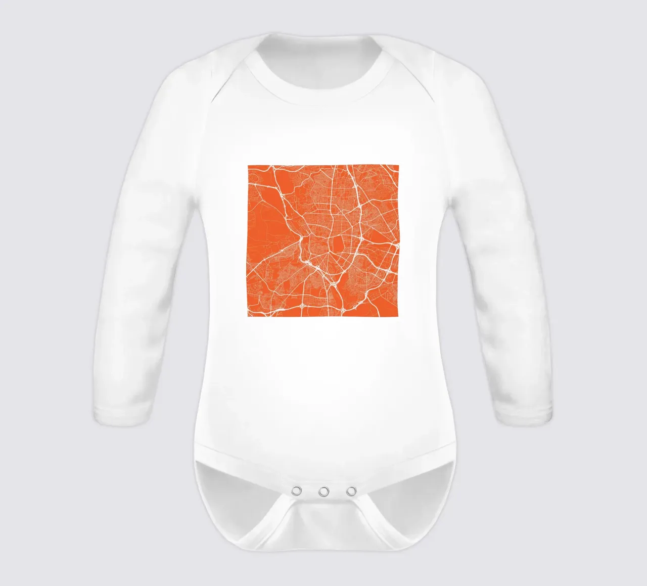 Madrid Red long-sleeve baby romper by Urban Maps
