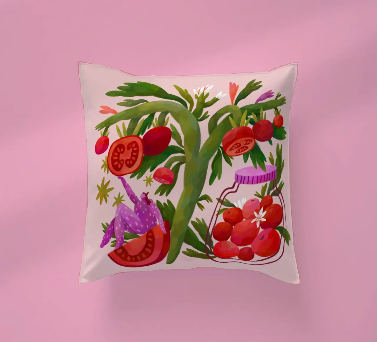 Flaming Garden - Ode to Tomatoes decorative cushion by The Artcircle