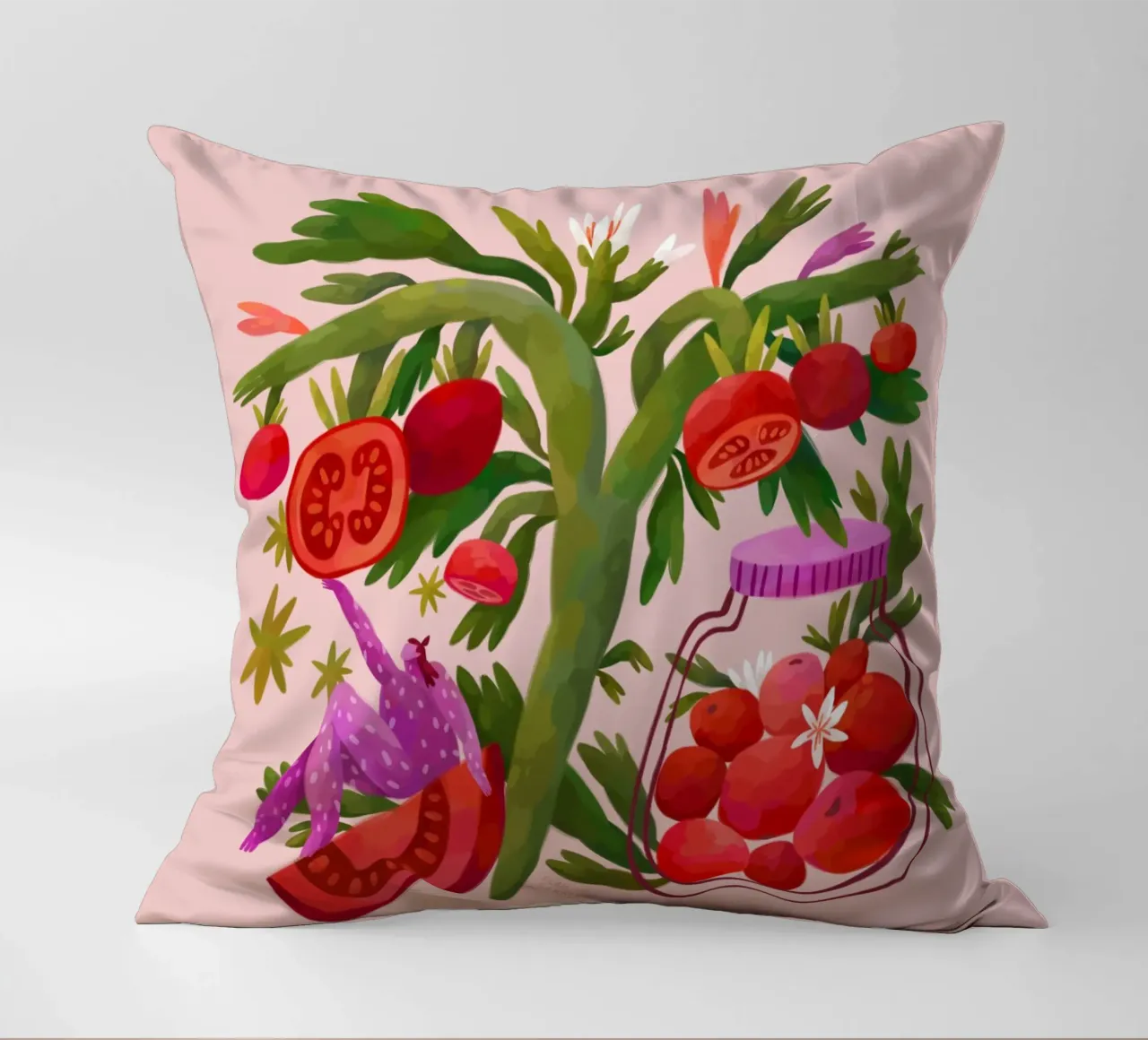 Flaming Garden - Ode to Tomatoes decorative cushion by The Artcircle