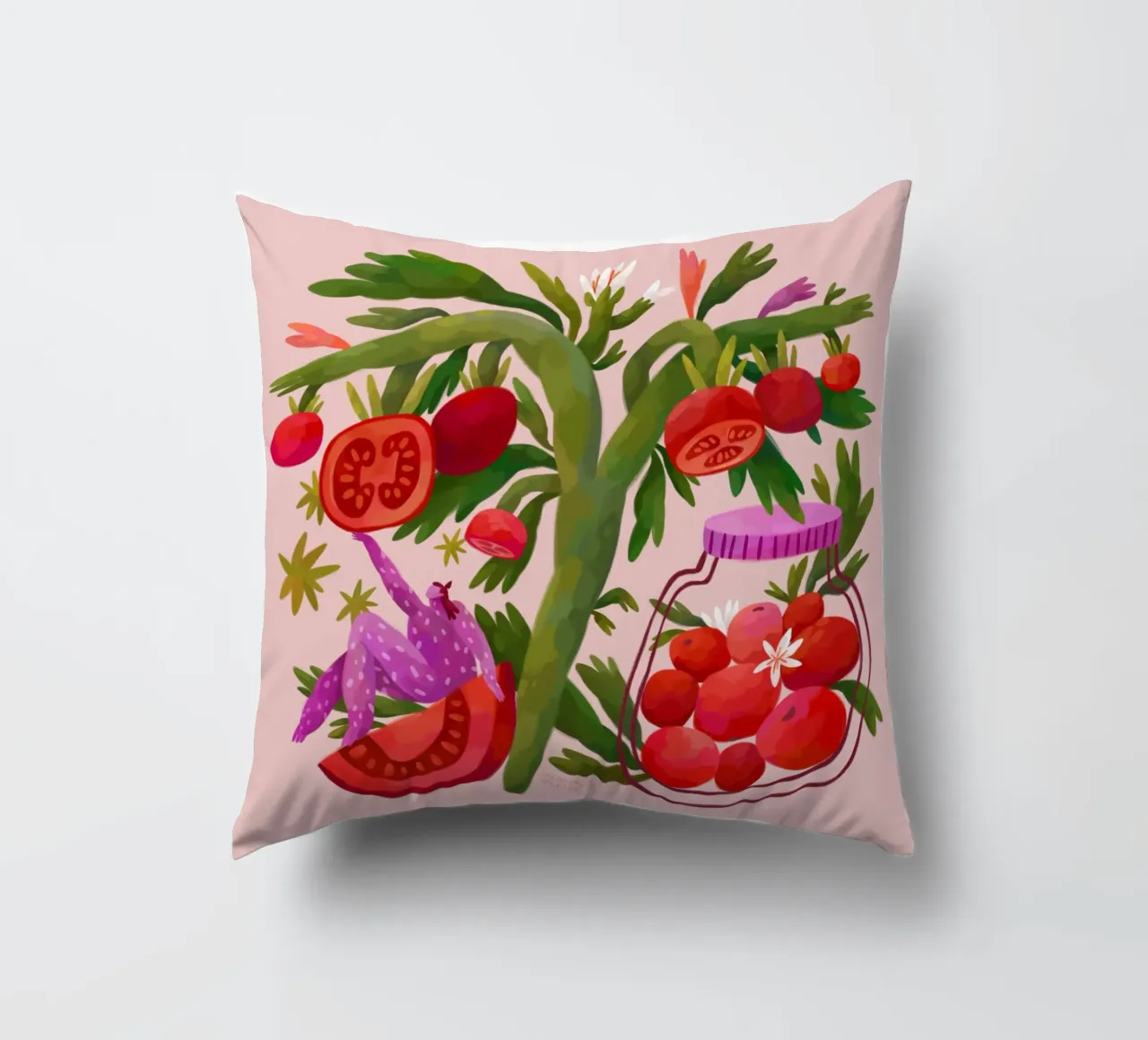 Flaming Garden - Ode to Tomatoes decorative cushion by The Artcircle