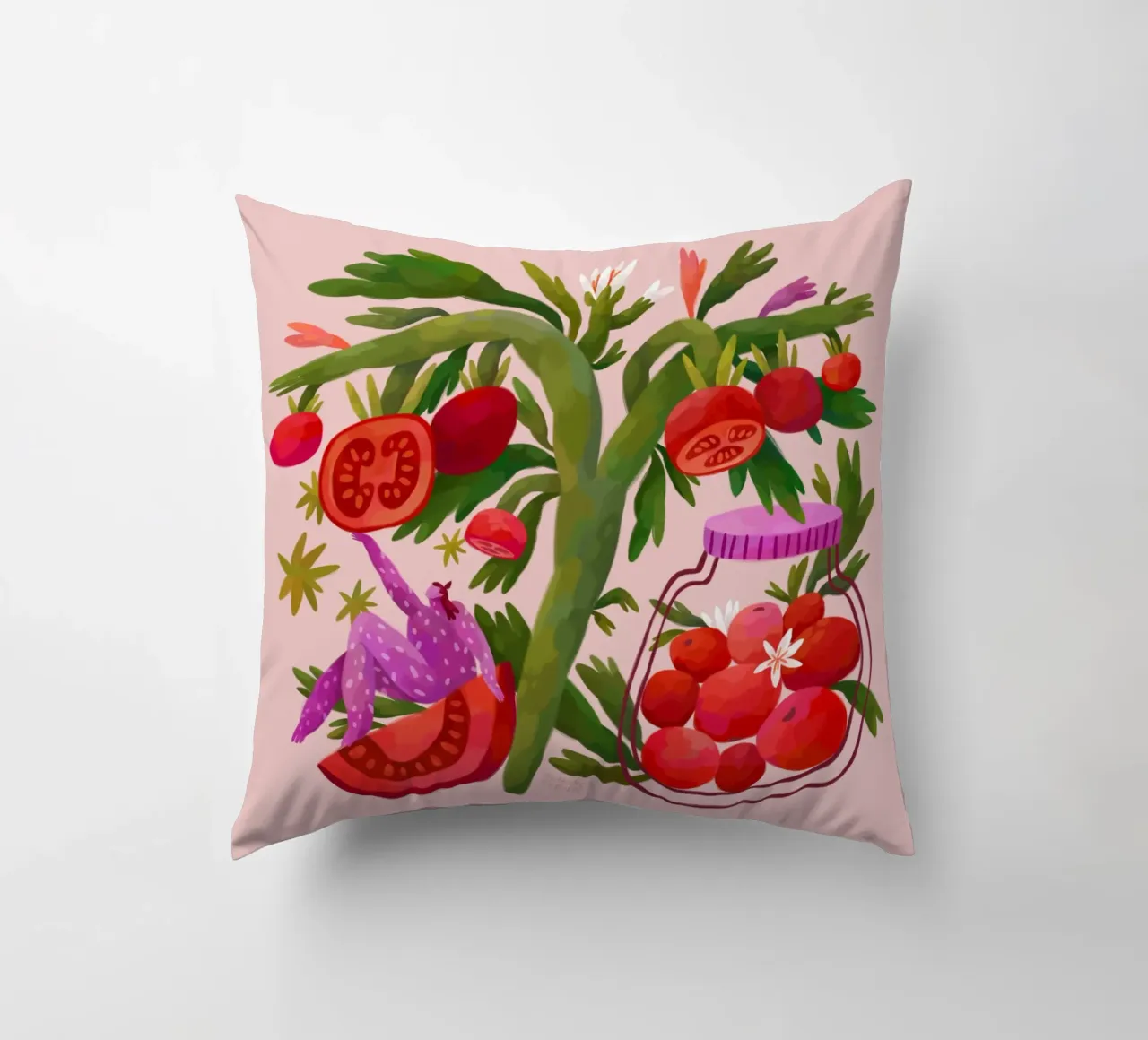 Flaming Garden - Ode to Tomatoes decorative cushion by The Artcircle