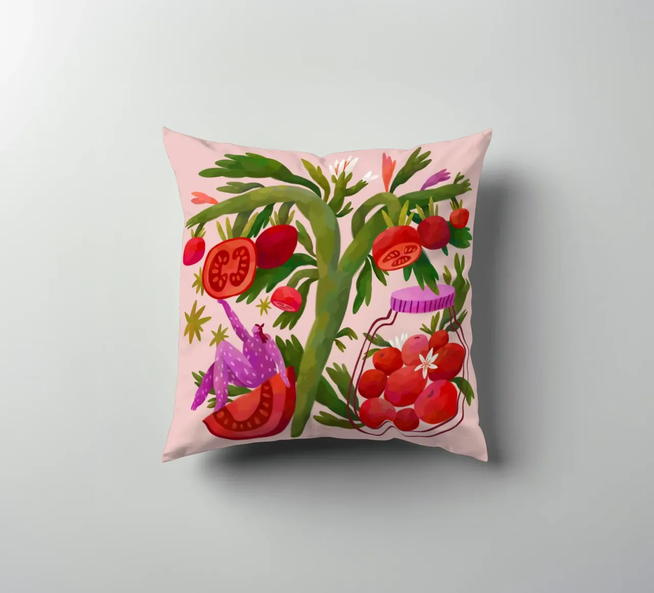 Flaming Garden - Ode to Tomatoes decorative cushion by The Artcircle