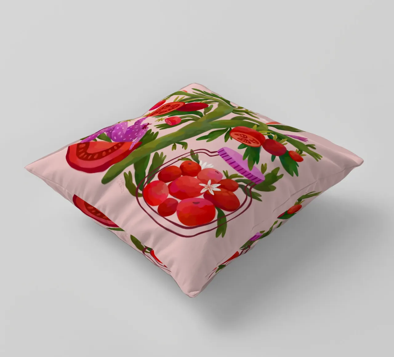 Flaming Garden - Ode to Tomatoes decorative cushion by The Artcircle