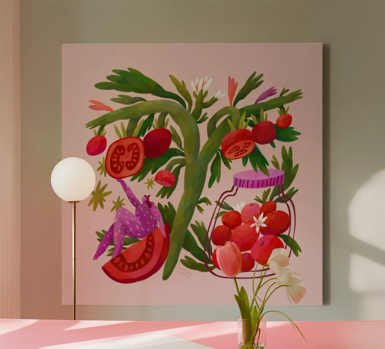 Flaming Garden - Ode to Tomatoes canvas met Baklijst van The Artcircle
