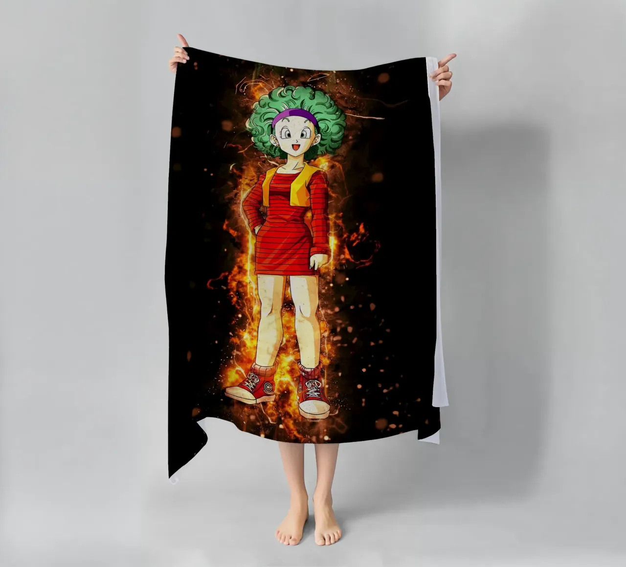 Bulma Saga Freezer Mecha beach towel by Neonartstudio