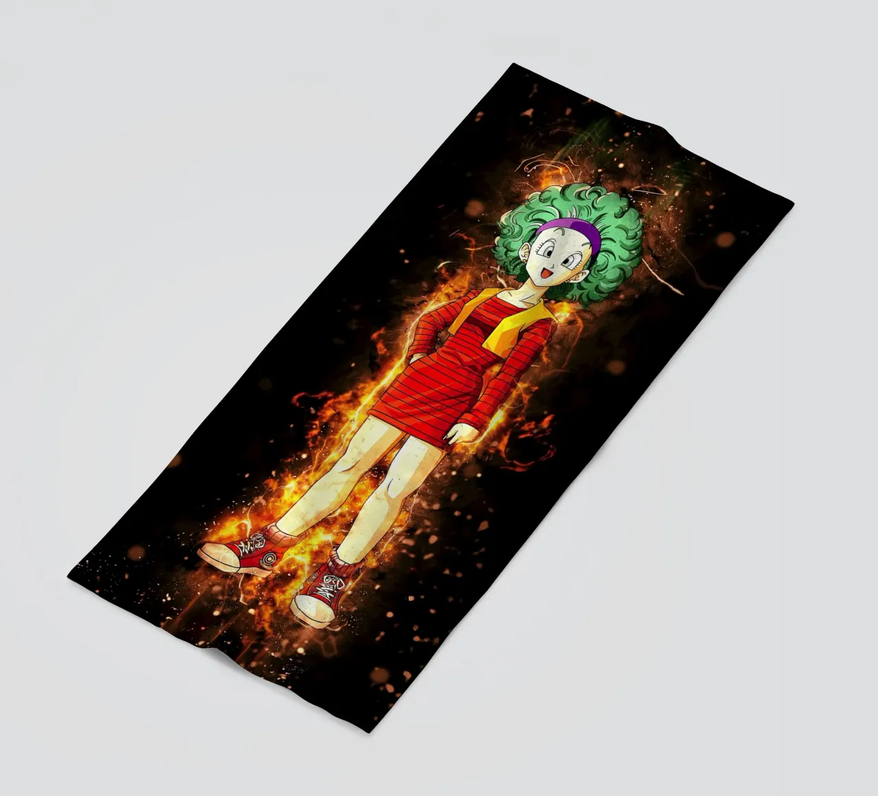 Bulma Saga Freezer Mecha beach towel by Neonartstudio