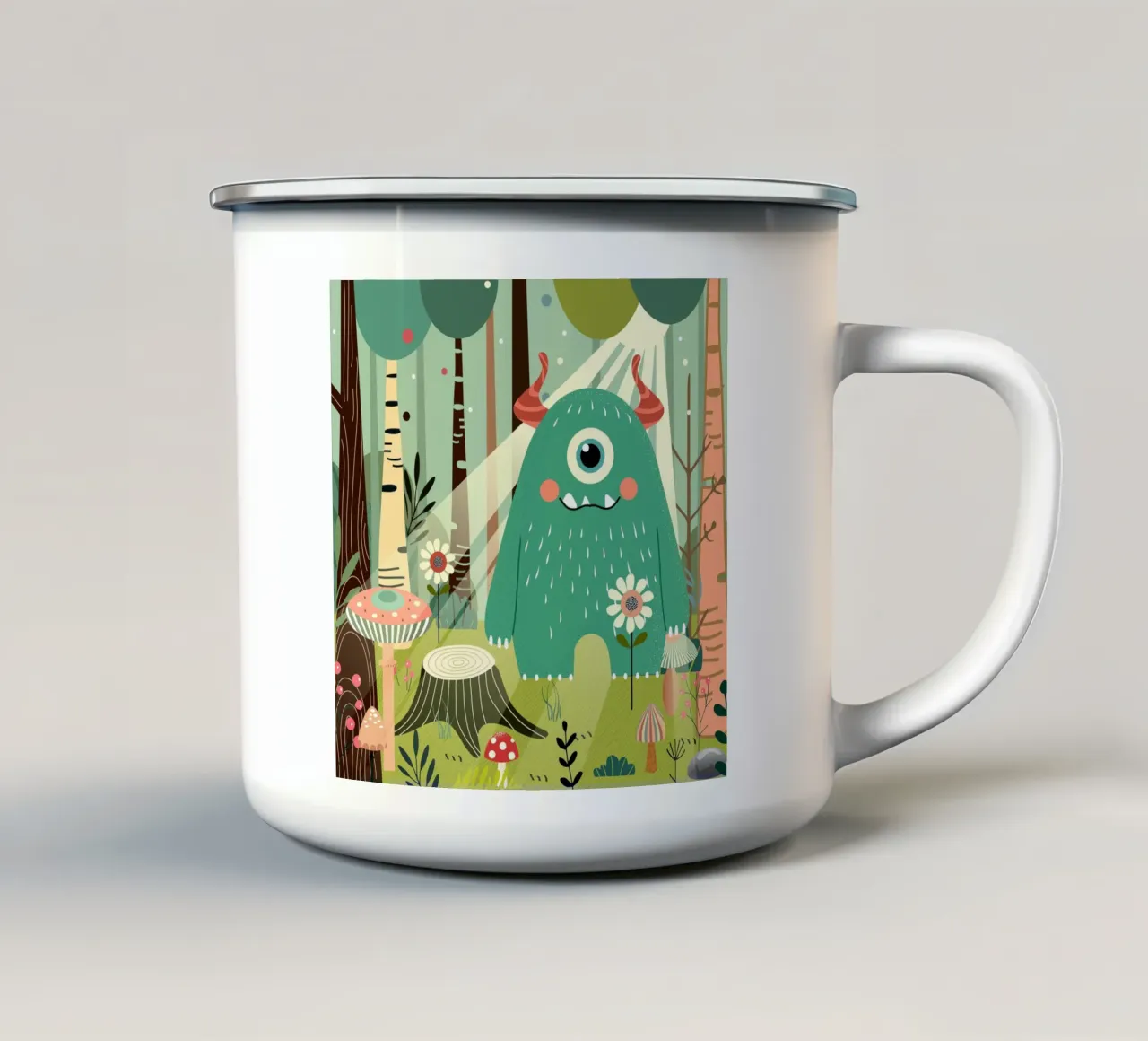 Un simpatico mostro in una foresta magica tazza in smalto da namosh