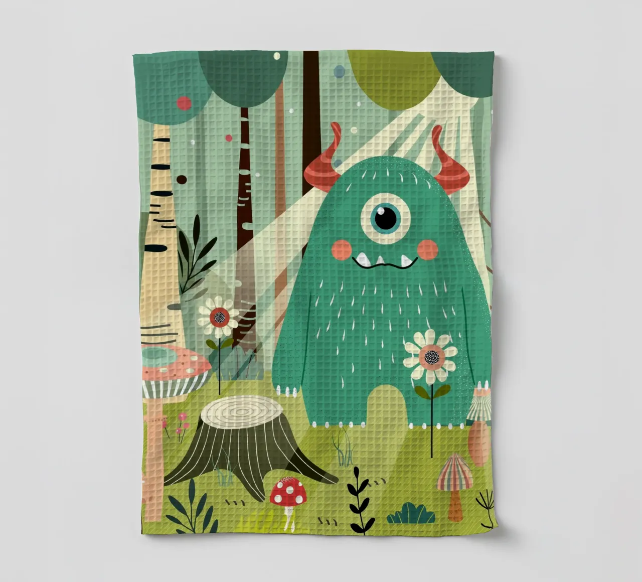 Un monstre mignon dans une forêt enchantée torchon de namosh