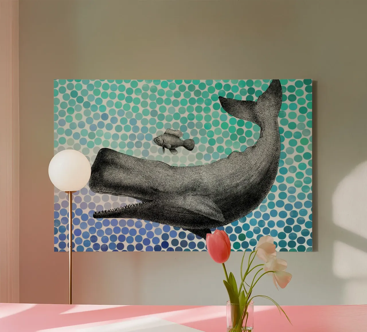 Whale and Fish tela con Cornice a cassetta da Eric Fan