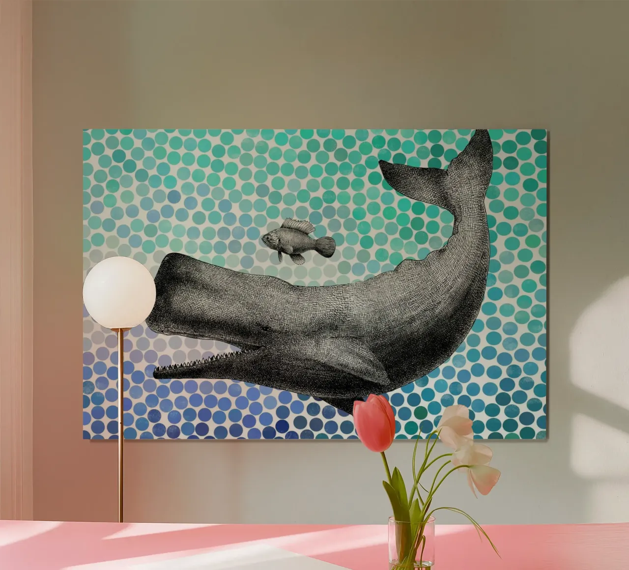 Whale and Fish poster con telaio in alluminio da Eric Fan