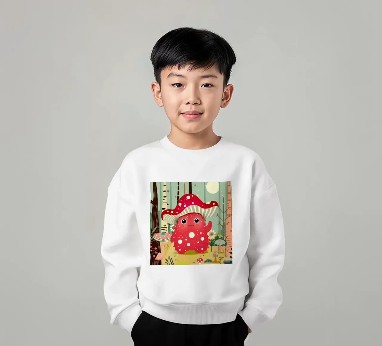 Divertente mostro fungo nella foresta colorata felpa bambino da namosh