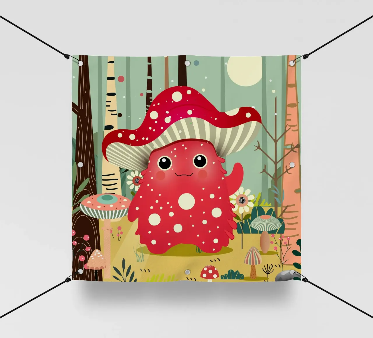 Divertente mostro fungo nella foresta colorata telo in pvc da namosh