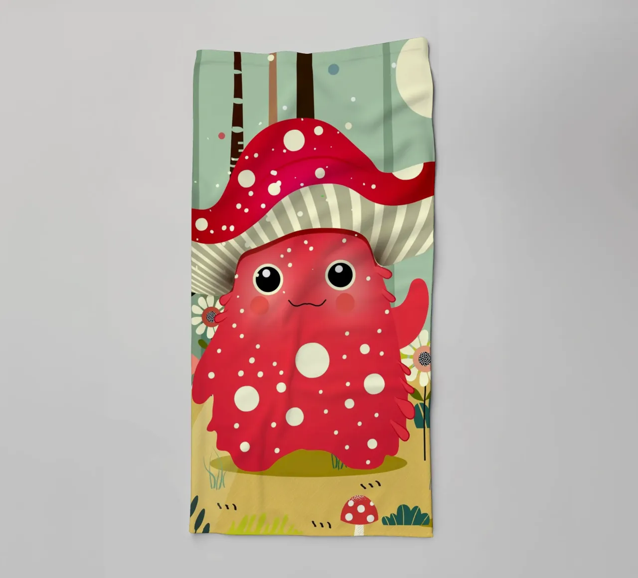 Un drôle de monstre champignon dans une forêt colorée serviette de bain de namosh