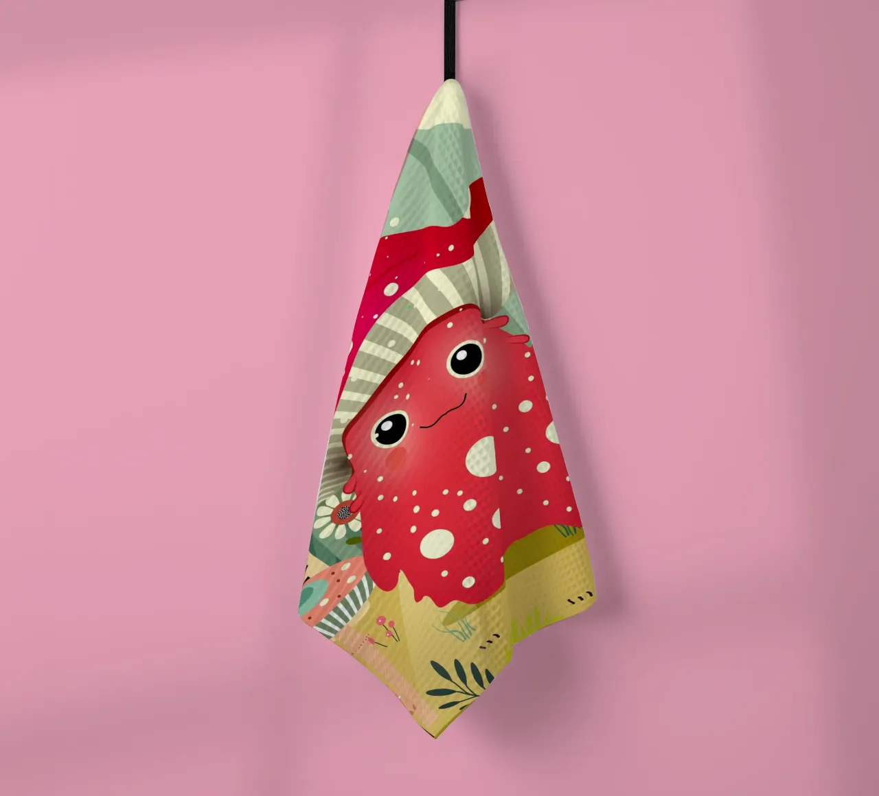 Un drôle de monstre champignon dans une forêt colorée torchon de namosh