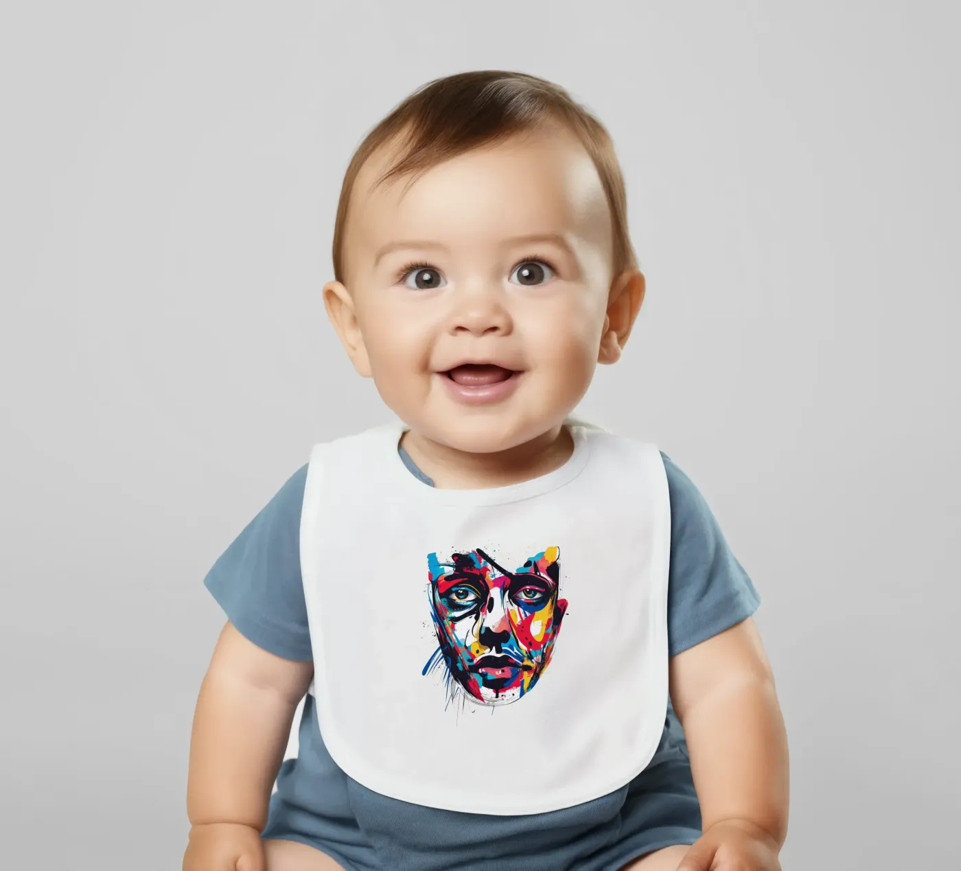 Face #3 baby bib by Art Unleashed