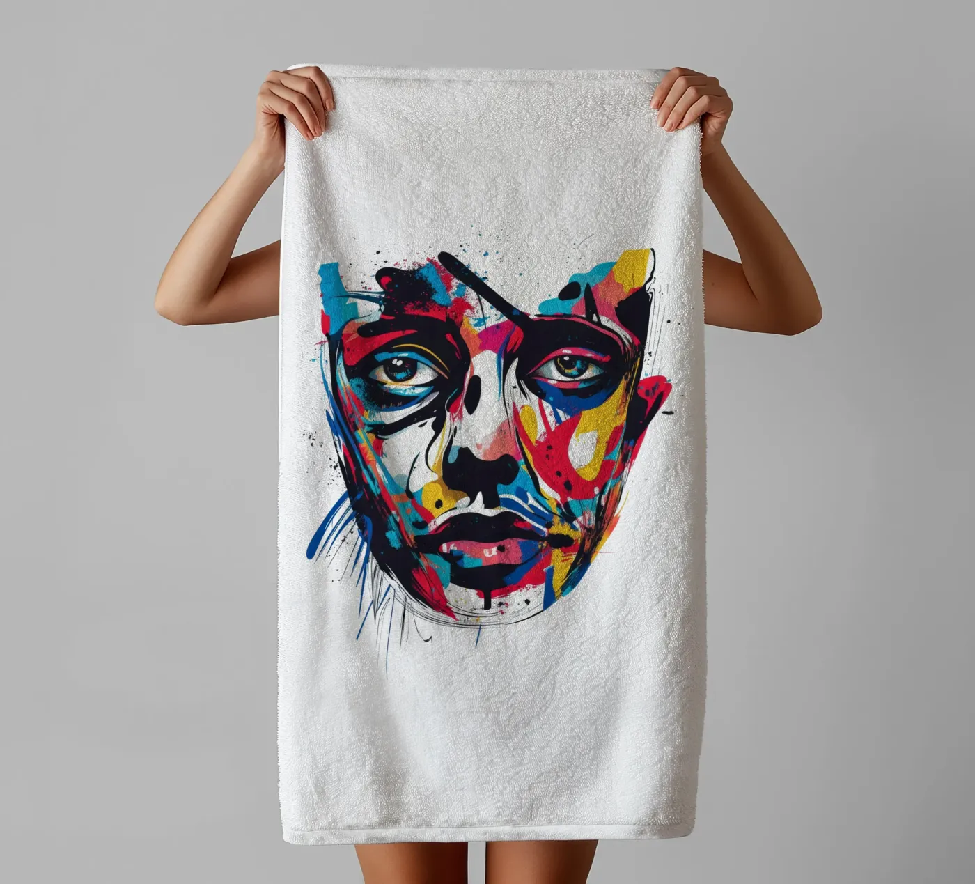 Face #3 badhanddoek van Art Unleashed