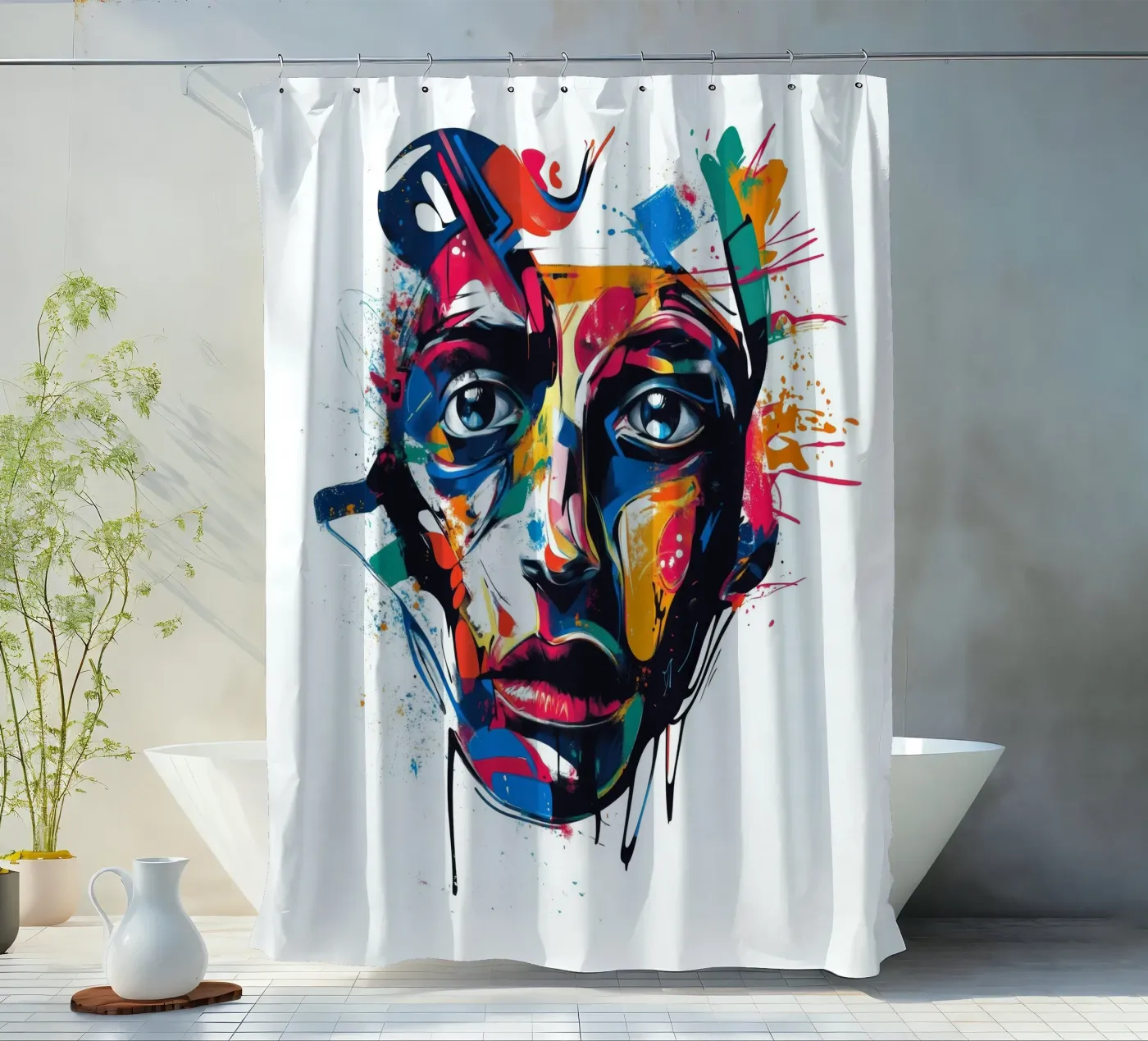 Face #4 douchegordijn van Art Unleashed