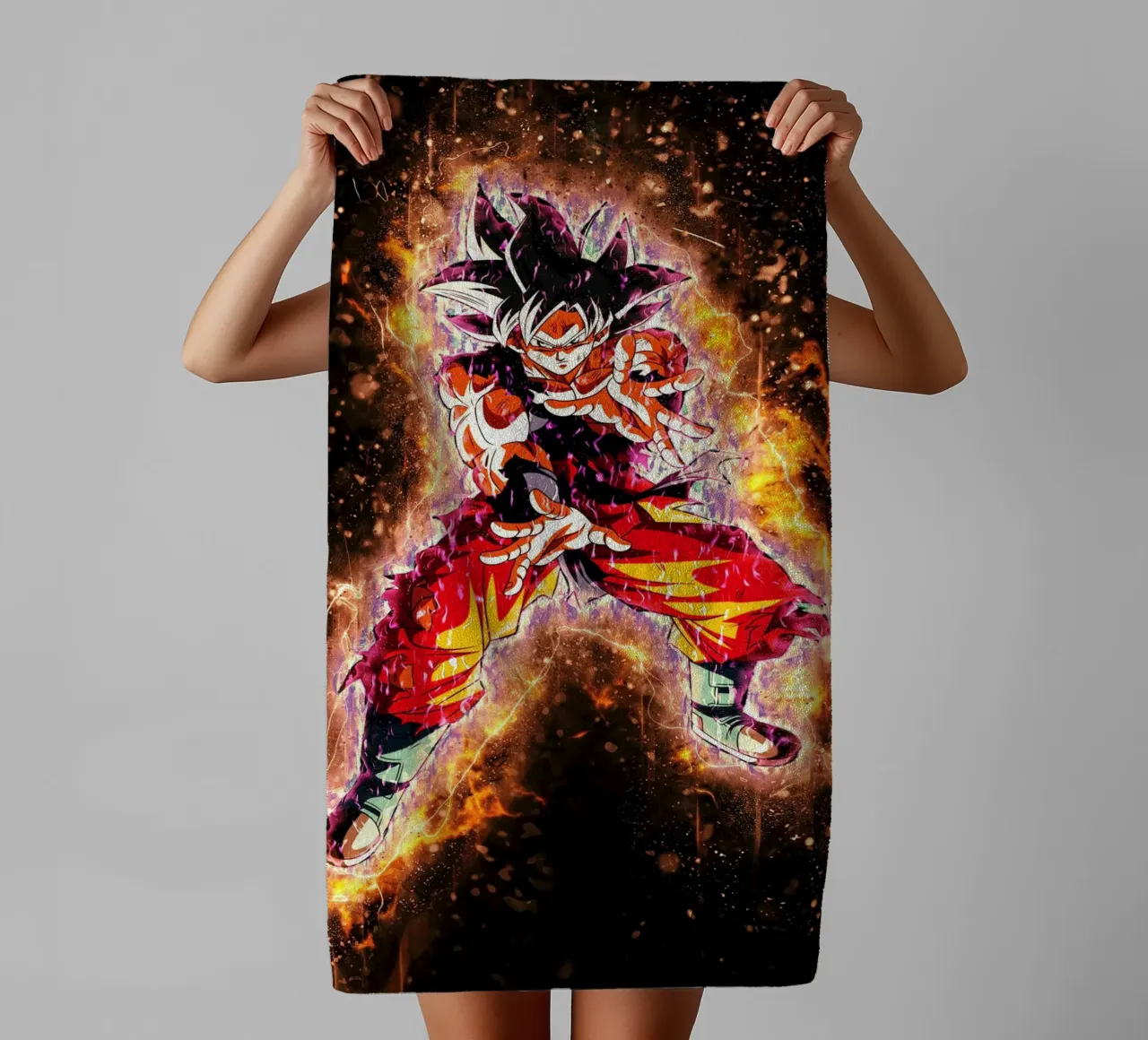 DBH Ultra Instinct Goku w Aura asciugamano da bagno da Neonartstudio