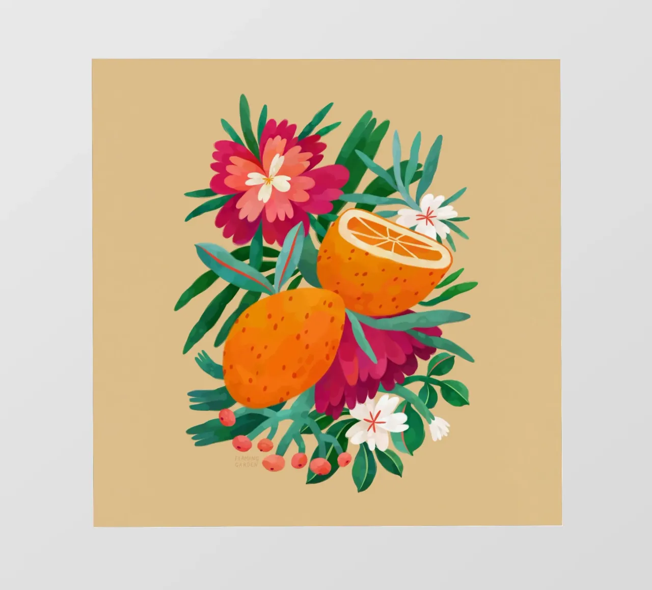 Giardino fiammeggiante - Arance e fiori telo in pvc da The Artcircle