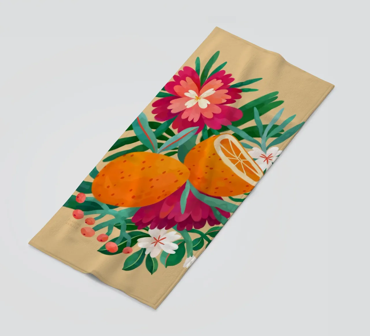 Giardino fiammeggiante - Arance e fiori telo mare da The Artcircle